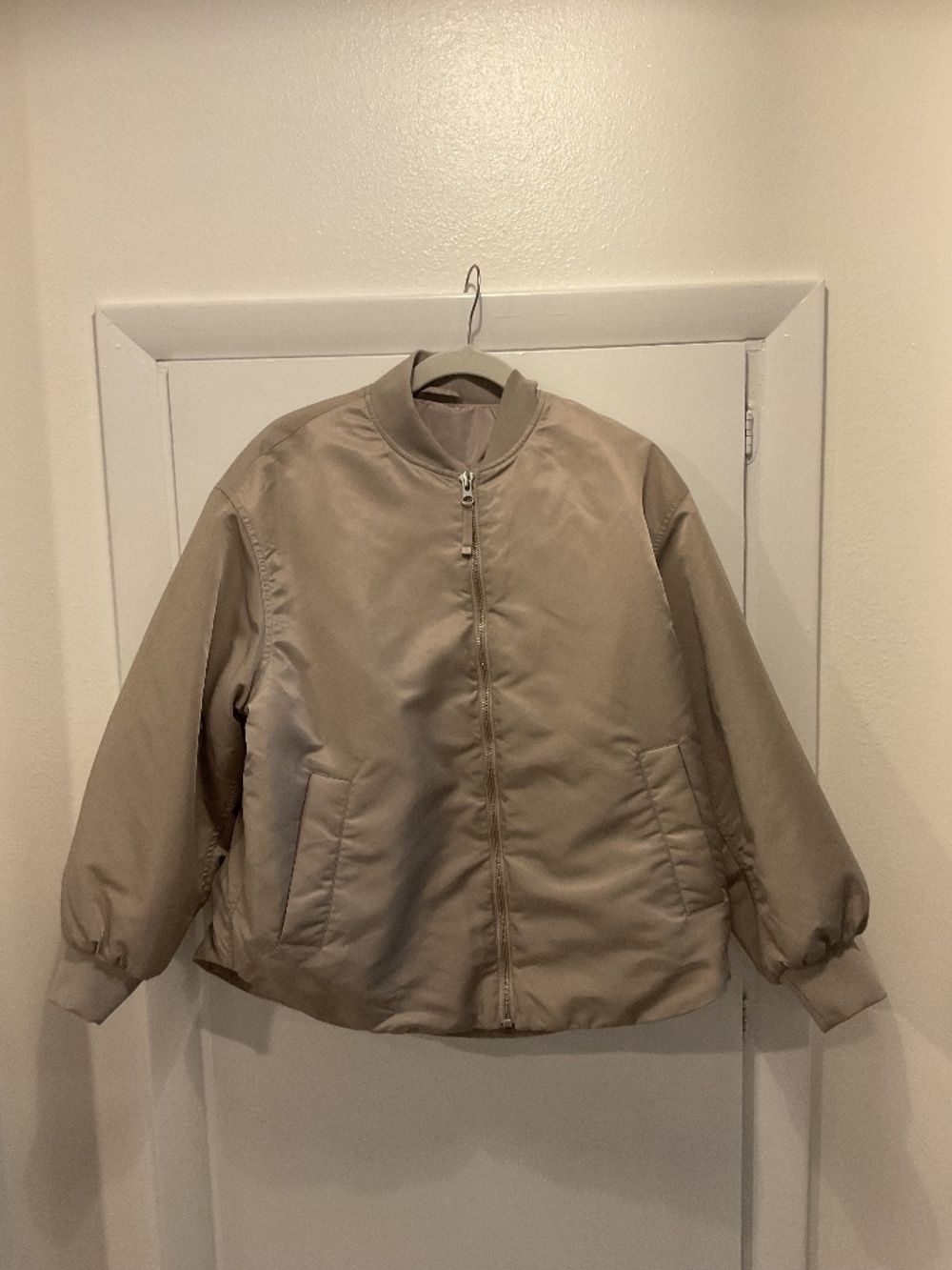 And Other Stories Padded Oversized Bomber Jacket, Size Small, Taupe Stone Color
